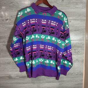 Vintage Joan‎ Harper Sweater Womens Medium Multicolor Pullover Knit Collared 80s